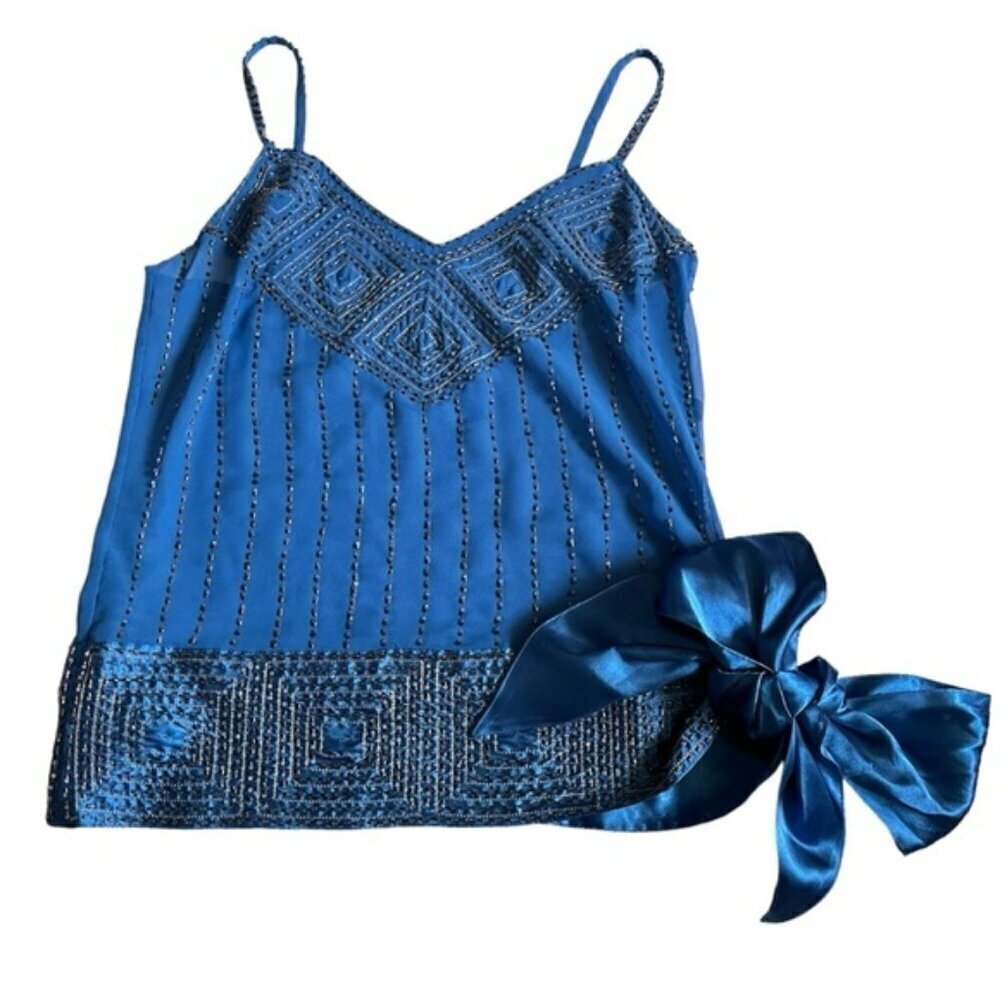 Danier Royal Blue Sheer Beaded Tank Top US XS